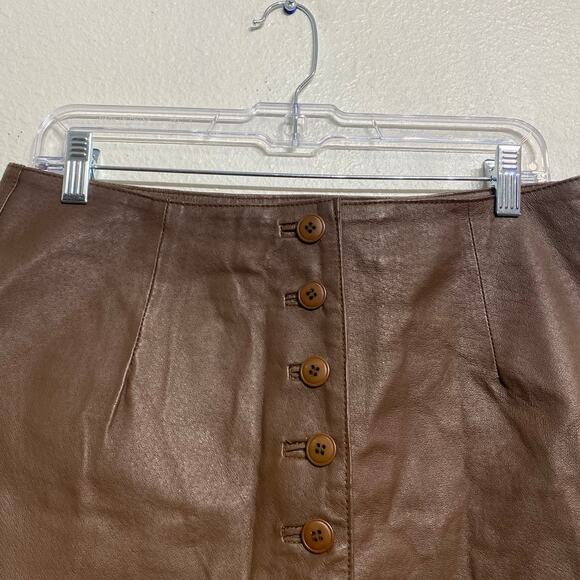 Newport News Brown Leather Vintage Mini Skirt Sz 14 - Picture 2 of 10
